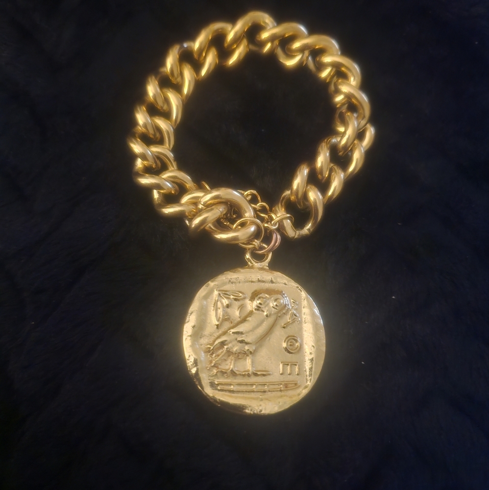 Chunky Gold Bold Greek Owl Charm Bracelet  - Signature Armwaredesignz Collection